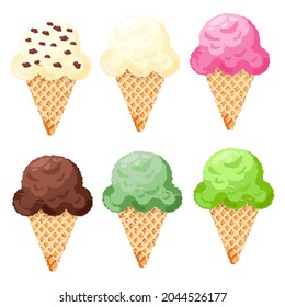 Set ice cream Icon design colorful chalk. Draw a picture on the white background.