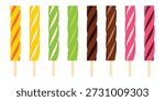 Set of ice cream icon designs with various flavors of spiral sticks