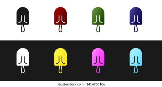 Set Ice cream icon isolated on black and white background. Sweet symbol. Vector Illustration
