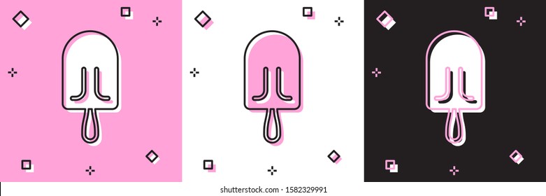 Set Ice cream icon isolated on pink and white, black background. Sweet symbol.  Vector Illustration