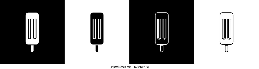 Set Ice cream icon isolated on black and white background. Sweet symbol.  Vector Illustration