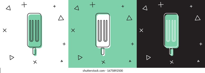Set Ice cream icon isolated on white and green, black background. Sweet symbol.  Vector Illustration