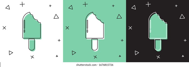 Coloque el icono de la crema de hielo aislado en fondo blanco y verde y negro. Dulce símbolo.  Ilustración vectorial