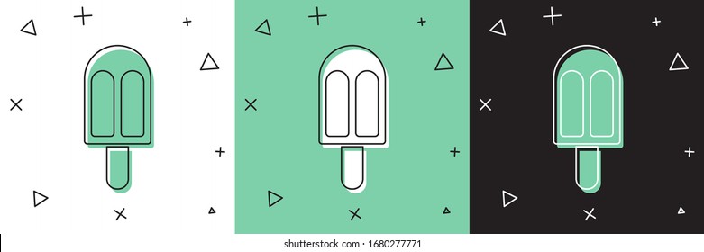 Coloque el icono de la crema de hielo aislado en fondo blanco y verde y negro. Dulce símbolo. Ilustración vectorial