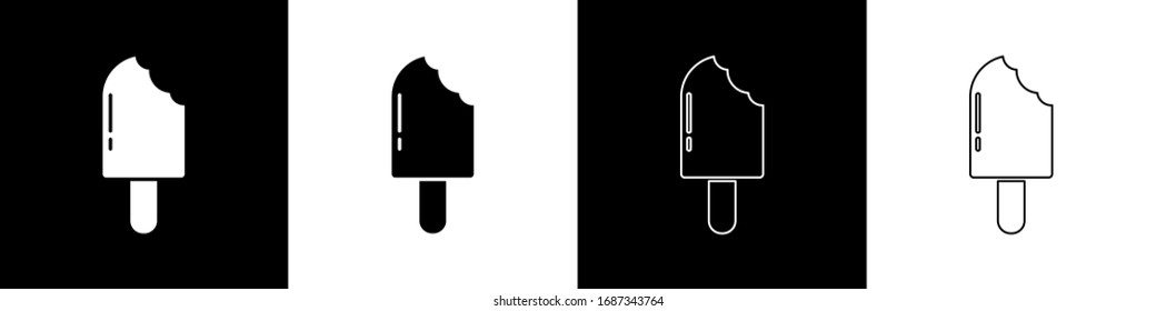 Set Ice cream icon isolated on black and white background. Sweet symbol.  Vector Illustration
