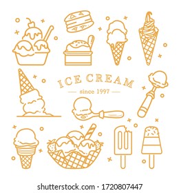 Set of ice cream icon isolated. outline on white background