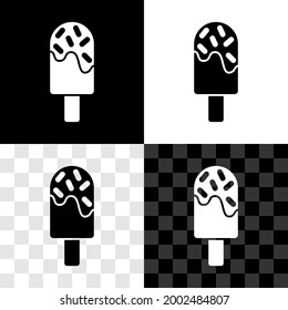 Set Ice cream icon isolated on black and white, transparent background. Sweet symbol.  Vector