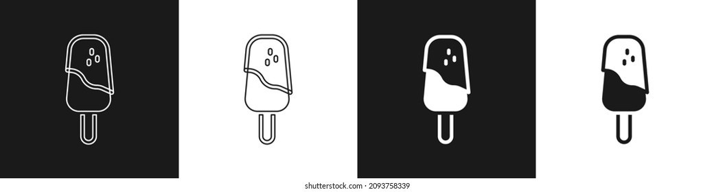 Set Ice cream icon isolated on black and white background. Sweet symbol.  Vector