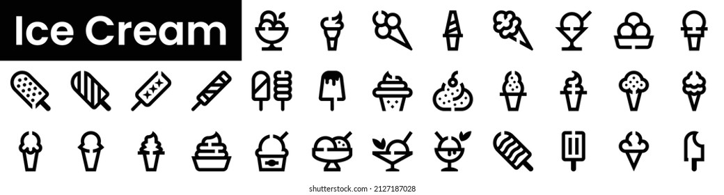 Set of ice cream Icons. Black flat icon collection isolated on white Background
