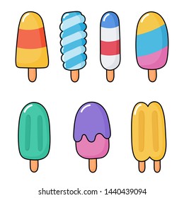 set of ice cream icons. cartoon style. isolated on white background. vector illustration.