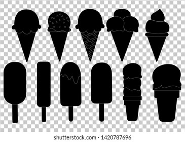 Set of ice cream icons. Collection of vector ice cream on transparent background. 