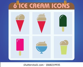 Set of ice cream icons in flat style. ice cream on a stick, in waffle cup. Free Vector, Funny icecream background. Free Vector, Ice cream collection Premium Vector, Colored illustrations of ice cream