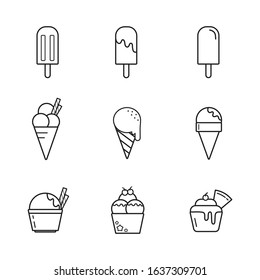 set of ice cream icons. Isolated on white background Vector illustration.