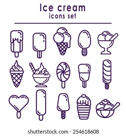Set of ice cream icons, isolated vector on white background