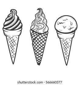 Set of ice cream icons isolated on background. Design elements for menu, poster, emblem, sign. Vector illustration.