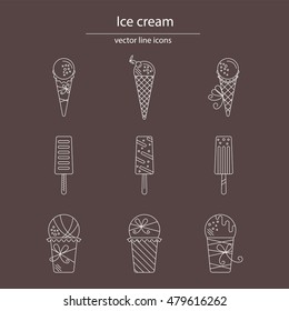 Set of ice cream icons made in modern line style vector. Isolated