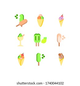 Set of ice cream icons. Many types of ice creams. Flat icons.