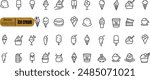 set of ice cream icons, such as parfait, frozen yogurt, ice cream sundae, vanilla, chocolate