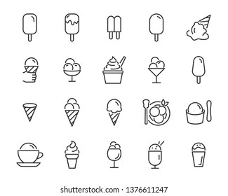 set of ice cream icons, such as  parfait, frozen yogurt, ice cream sundae, vanilla, chocolate  - Shutterstock ID 1376611247