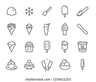 set of ice cream icons, such as  parfait, frozen yogurt, ice cream sundae, vanilla, chocolate 