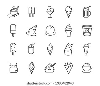 set of ice cream icons, such as  parfait, frozen yogurt, ice cream sundae, vanilla, chocolate 