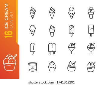 Set of ice cream icons, such as parfait, frozen yogurt, ice cream sundae, vanilla, chocolate