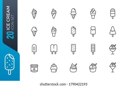 Set of ice cream icons, such as parfait, frozen yogurt, ice cream sundae, vanilla, chocolate