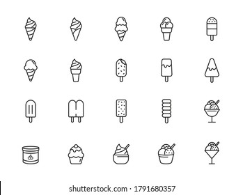 Set of ice cream icons, such as parfait, frozen yogurt, ice cream sundae, vanilla, chocolate