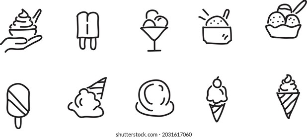 set of ice cream icons, such as parfait, frozen yogurt, ice cream sundae, vanilla, chocolate.eps