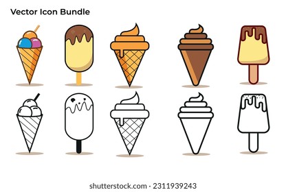 set of ice cream icons, such as parfait, frozen yogurt, ice cream sundae, vanilla, chocolate
