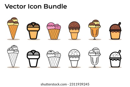 set of ice cream icons, such as parfait, frozen yogurt, ice cream sundae, vanilla, chocolate