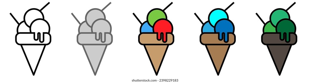 set of ice cream icons, such as parfait, frozen yogurt, ice cream sundae, vanilla, chocolate