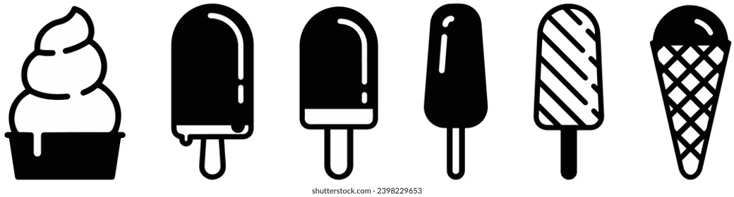 set of ice cream icons, such as parfait, frozen yogurt, ice cream sundae, vanilla, chocolate