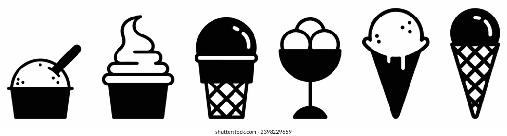 set of ice cream icons, such as parfait, frozen yogurt, ice cream sundae, vanilla, chocolate