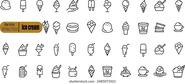 set of ice cream icons, such as parfait, frozen yogurt, ice cream sundae, vanilla, chocolate