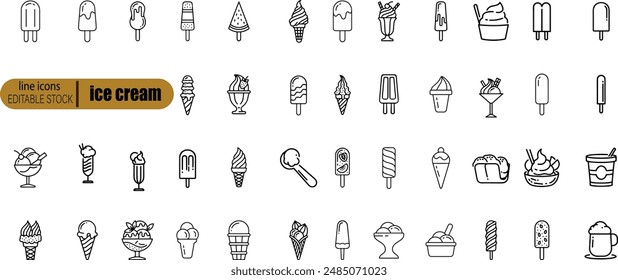 set of ice cream icons, such as parfait, frozen yogurt, ice cream sundae, vanilla, chocolate