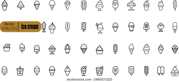 set of ice cream icons, such as parfait, frozen yogurt, ice cream sundae, vanilla, chocolate