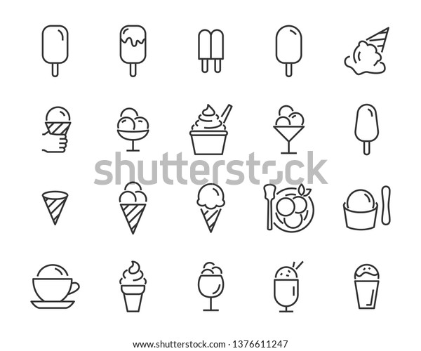 set of ice cream icons, such\
as  parfait, frozen yogurt, ice cream sundae, vanilla, chocolate\
