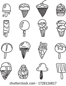 A Set of ice cream icons suitable for recreation and holiday content with doodle cartoon style