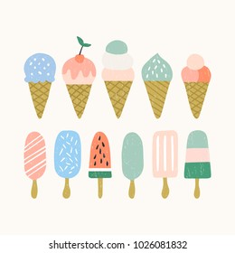 Set of ice cream icons. Summer illustration.