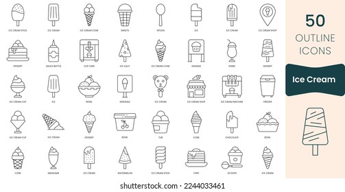 Set of ice cream icons. Thin outline icons pack. Vector illustration