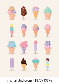 set of ice cream icons vector illustration design