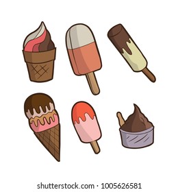 Set Of Ice Cream Illustration Handdrawn Doodle Style