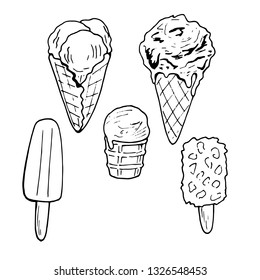 A set of ice cream.  Isolated elements on white background for your design.
