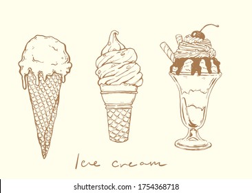 Set of ice cream isolated illustration on light yellow background 