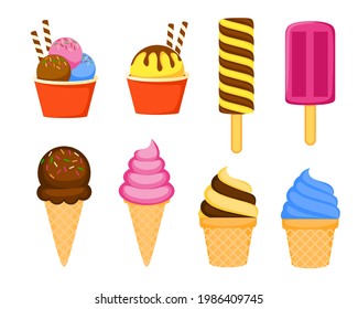 Set of ice cream isolated on white background. Vector illustration 