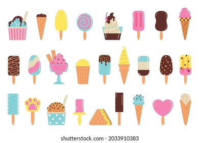Set of ice cream isolated on white background. Refreshing in summer. Vector illustration in flat style.