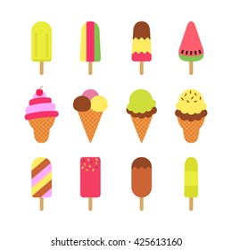 Set of ice cream isolated on white background. Chocolate ice cream in a flat style. Vector illustrations