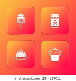 Set Ice cream, Jar of honey, Pudding custard and Cake icon. Vector