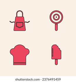 Set Ice cream, Kitchen apron, Lollipop and Chef hat icon. Vector